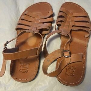 Handmade Leather Sandals from Greece, Sun-tanned, Never Worn, Size 44, NWOT